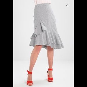 Banana Republic Striped Seersucker High Low Ruffle Hem Lined Midi Skirt size 6